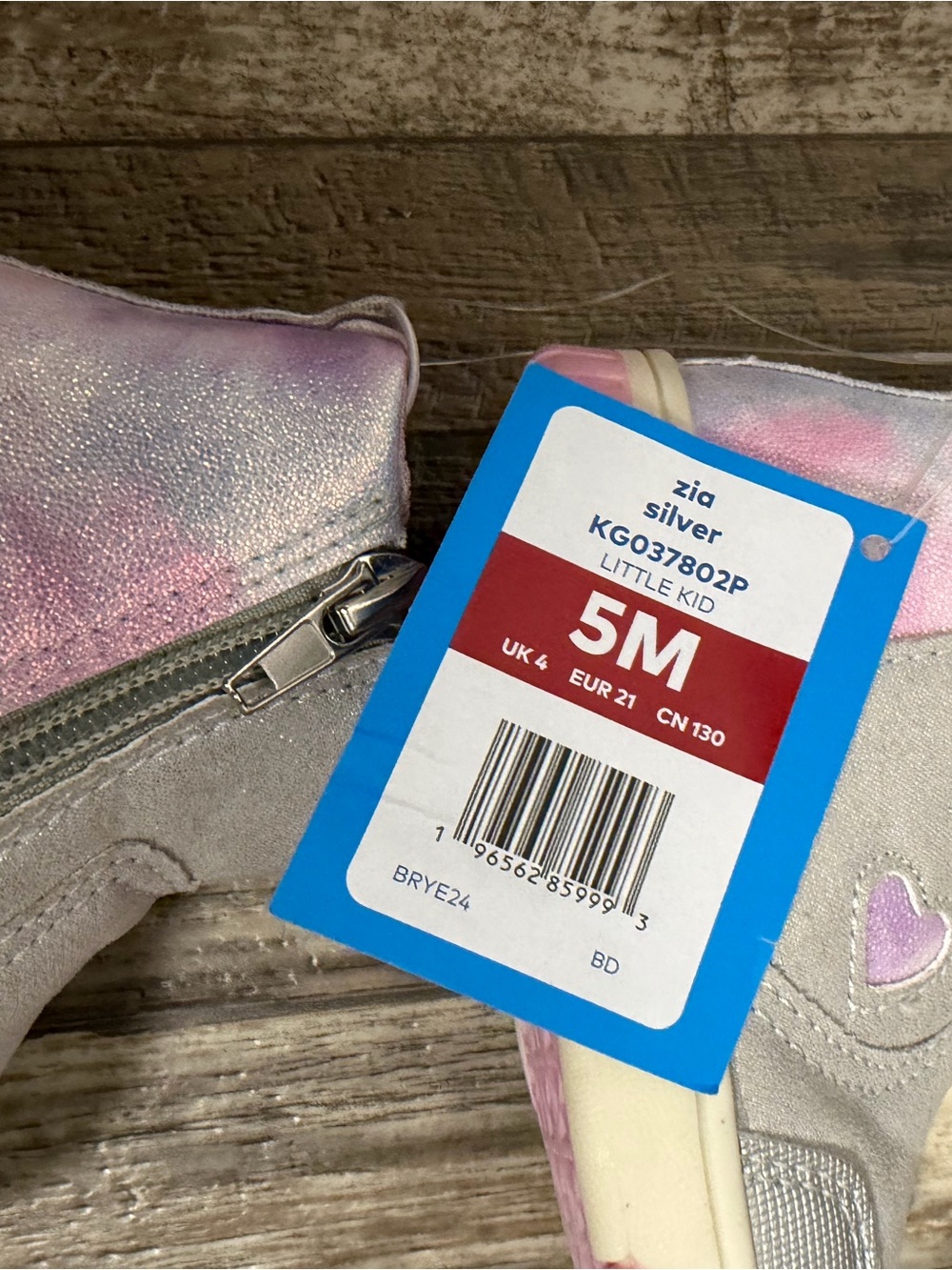 Stride Rite Girls' Silver Ankle Boots with Pastel Purple & Pink Accents Size 5 - Picture 14 of 16